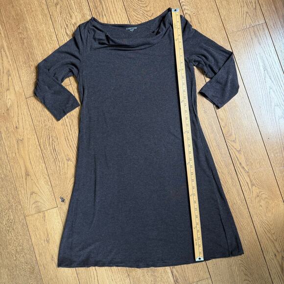 Eileen Fisher Long Sleeve Droop Neck Knit Dress SZ S Brown Minimalist Small Flaw - Picture 4 of 7